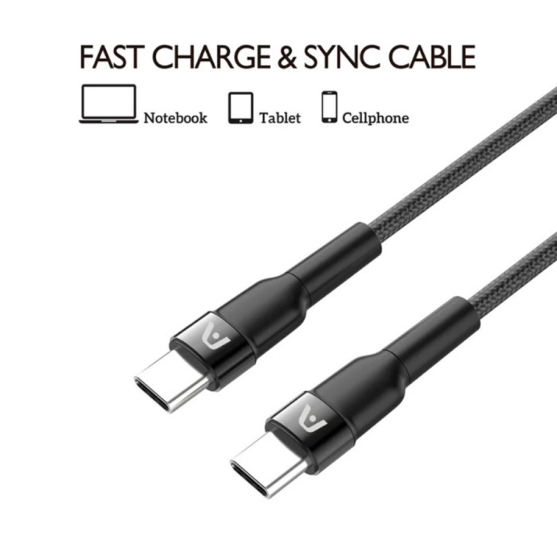 CABLE TRENZADO DE NAILON DURA SPEED DE 65W TIPO C EN AMBOS LADOS DE 1.8M NEGRO ARGCB0047